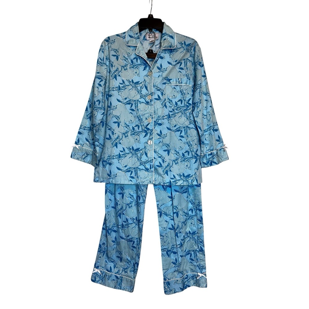 Vintage Lilly Pulitzer Pajama Set Size S Blue Koala Bear Print Long Sleeve